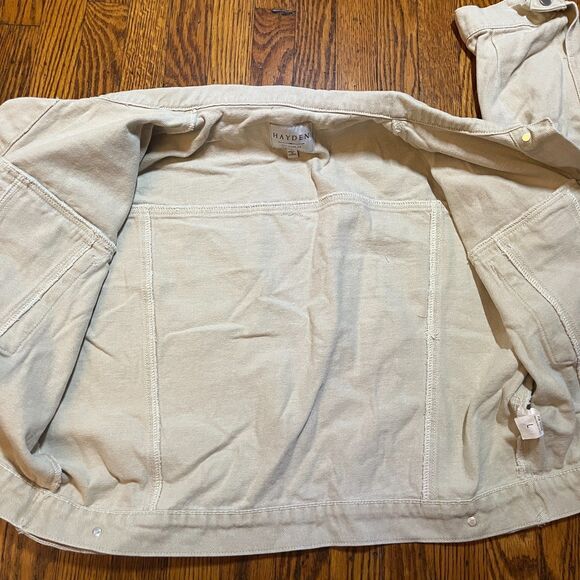 Hayden LA Women's Cropped Denim Jacket Tan Beige Button Up Size L Large - Picture 9 of 9